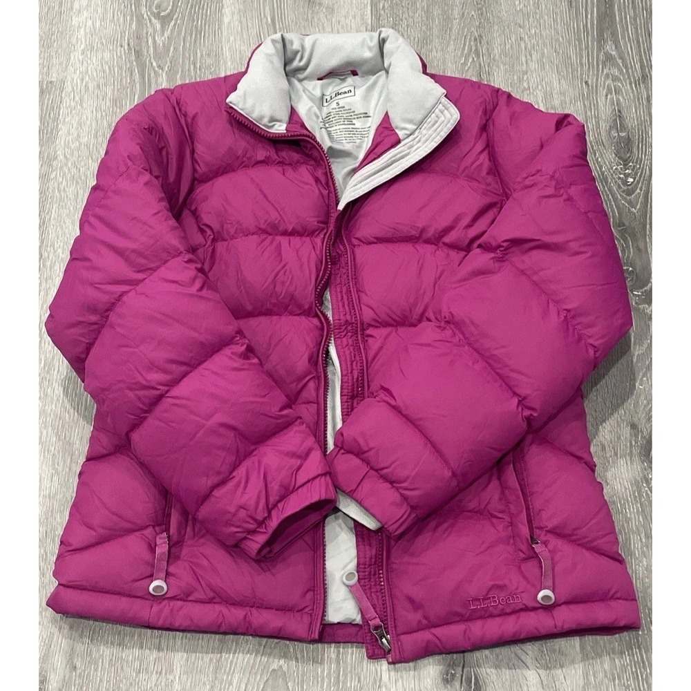 LL BEAN BERRY PINK GOOSE DOWN PUFFER QUILTED JACKET COAT GRAY LINING SIZE Small
